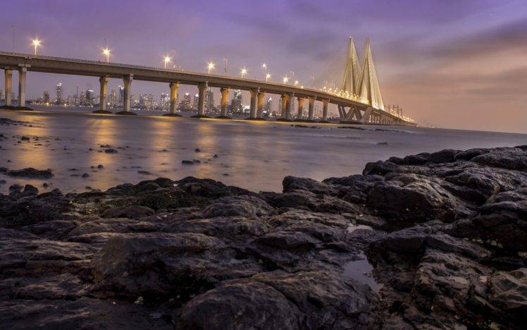 bridge, City, Cityscape, Rock, Sea, India HD Wallpaper Desktop Background