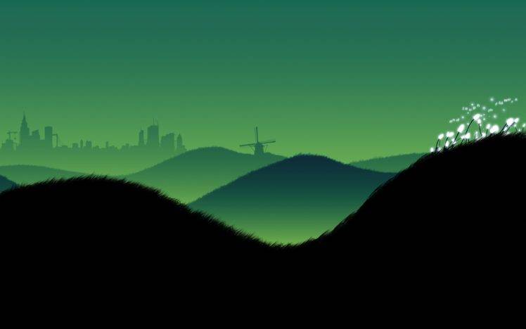 windmills, City, Construction, Hill, Grass HD Wallpaper Desktop Background