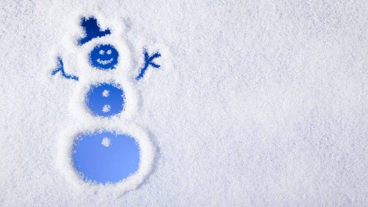 winter, Snow, Snowman, Snowmen, Top hats, Smiling, Blue background HD Wallpaper Desktop Background