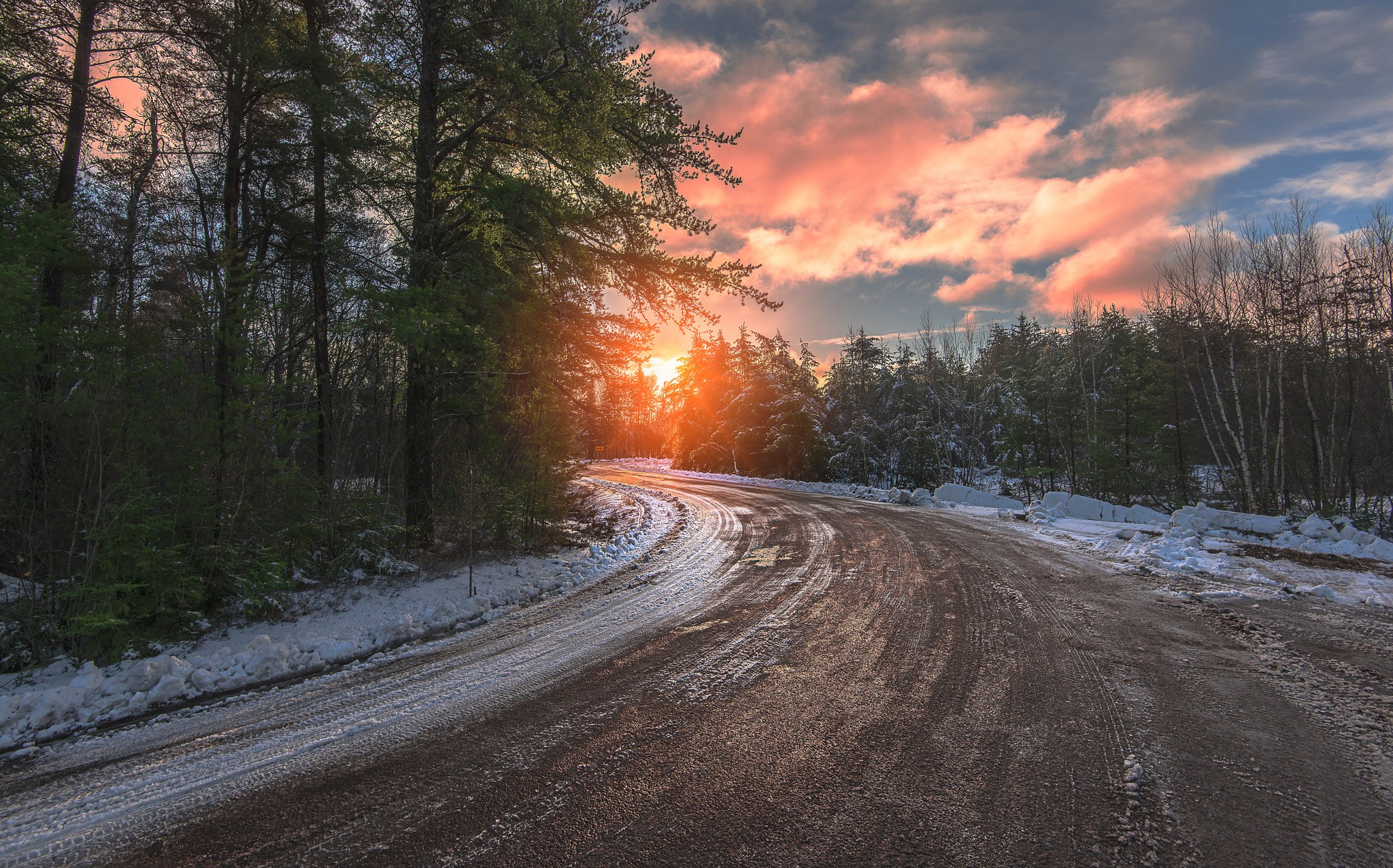 road, Sunset Wallpaper