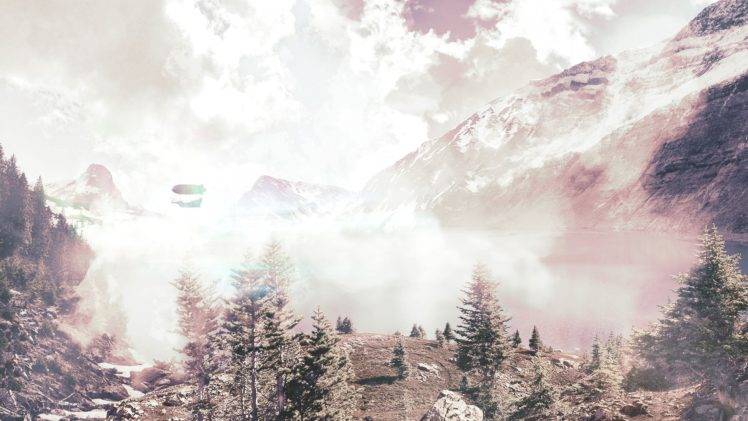 Zeppelin, Mountains, Nature, Trees HD Wallpaper Desktop Background
