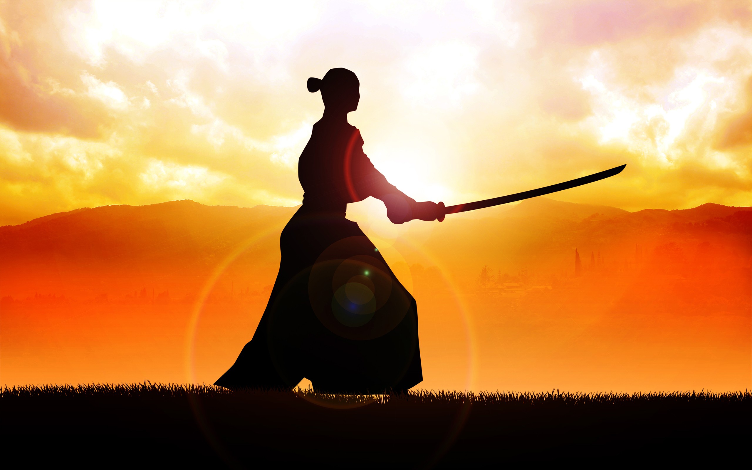sword, Katana, Sunset, Silhouette Wallpaper