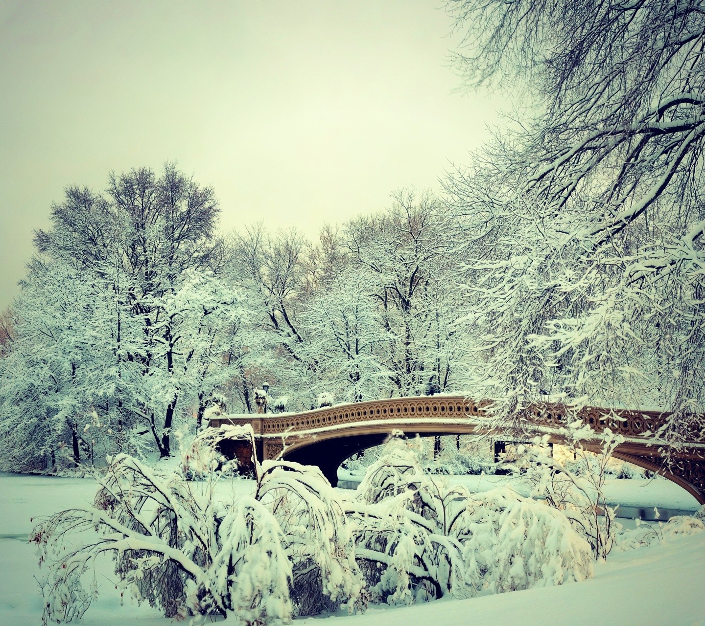 bridge, Snow, Winter Wallpaper