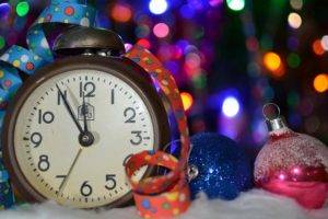 clocks, Christmas, Lights, Bokeh, Depth of field, Ribbon, Christmas ornaments, Winter, Snow, Colorful