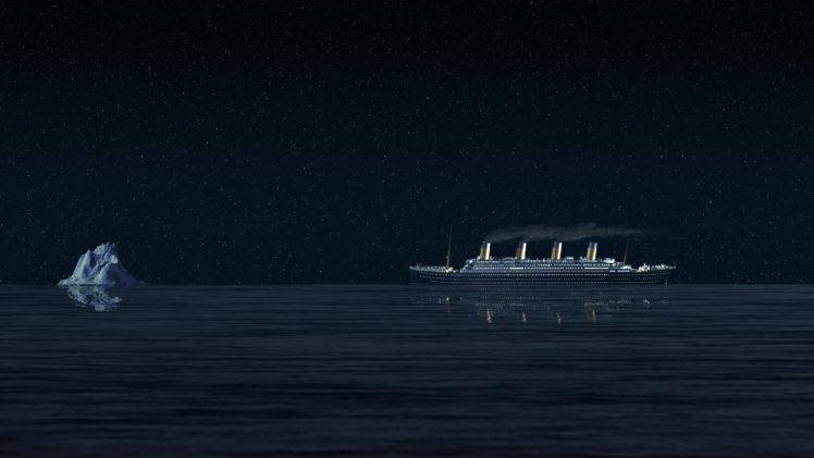Titanic, Night, Ship, History, Sea, Starry night, Iceberg HD Wallpaper Desktop Background
