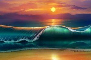 waves, Sunset