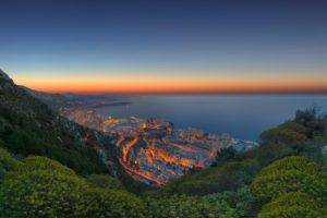 city, Sea, Sunset, Monaco