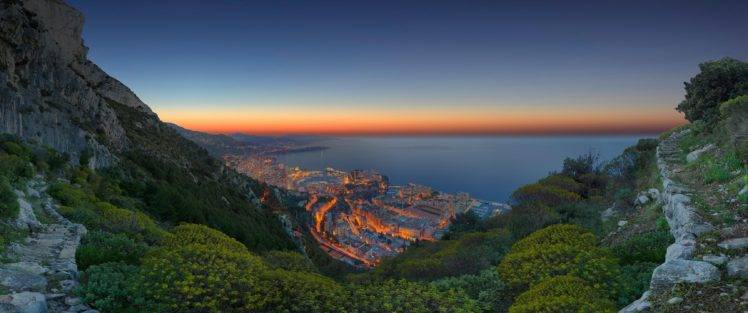 city, Sea, Sunset, Monaco HD Wallpaper Desktop Background