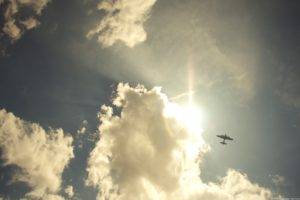 aircraft, Sky, Sun, Clouds