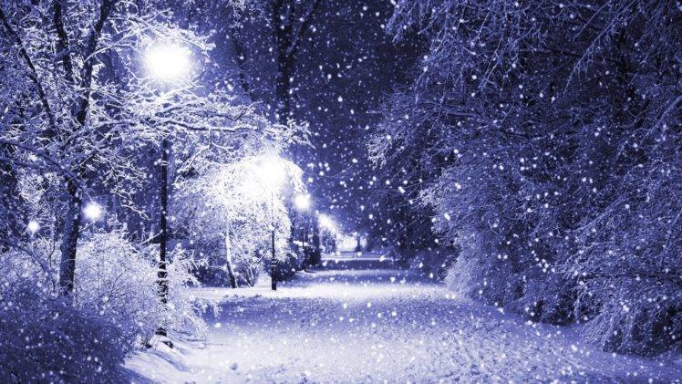 photography, Winter, Trees, Lights, Park, Filter HD Wallpaper Desktop Background