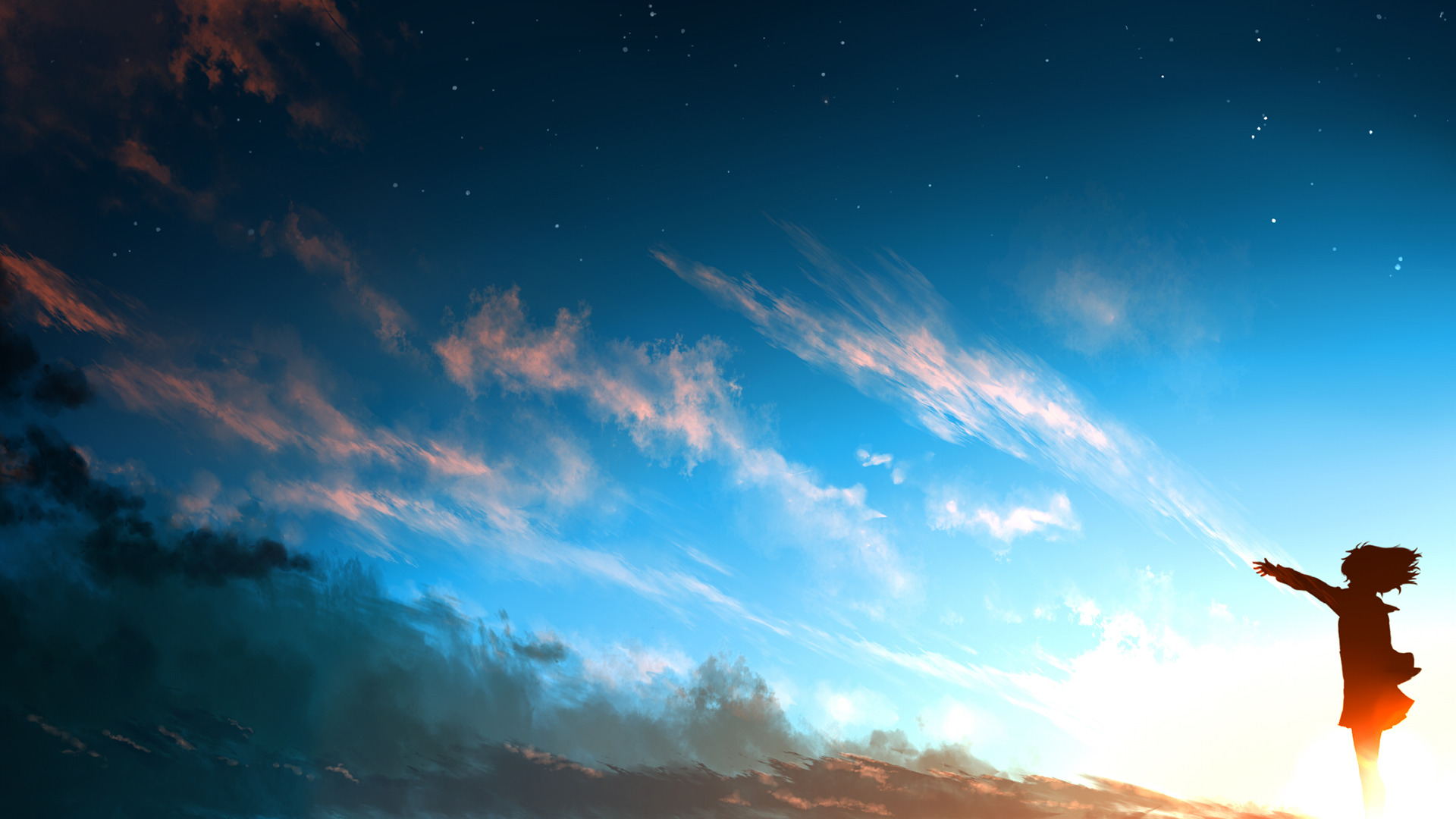 anime, Sky, Clouds, Sunset Wallpaper