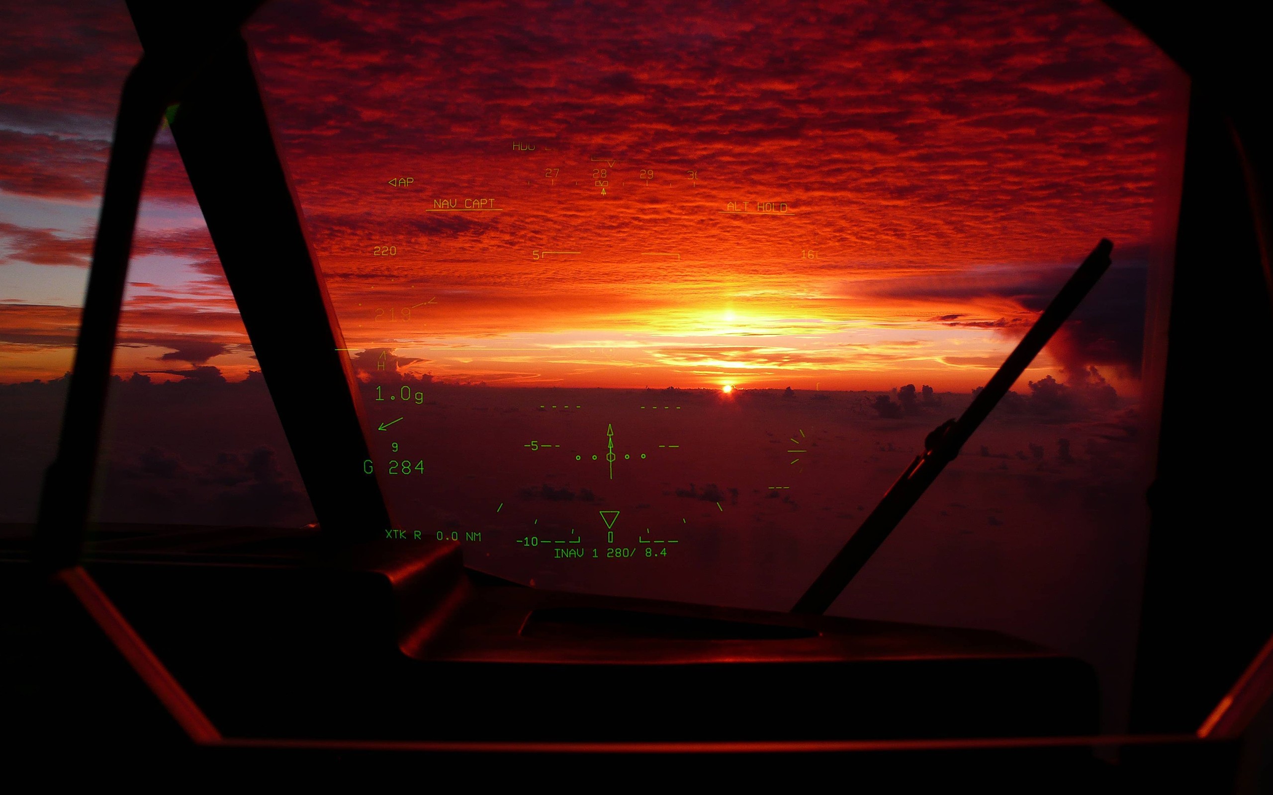 sunset, Aircraft, Cockpit, HUD Wallpaper