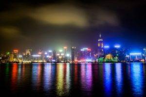 photography, Urban, City, Building, Cityscape, Night, Lights, City lights, Street light, Water, Sea, Reflection, Clouds, Hong Kong