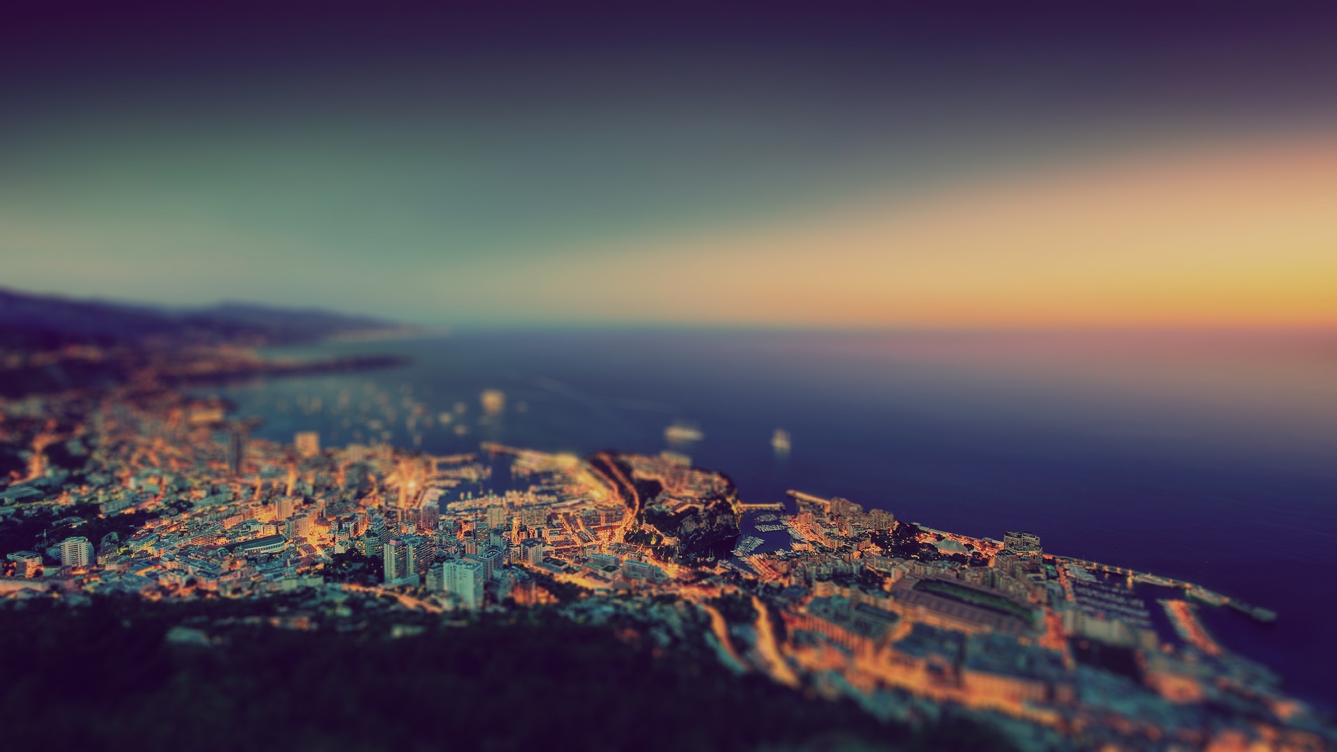 photography, City, Cityscape, Tilt shift, Urban, Monaco, Coast, Water, Sea Wallpaper
