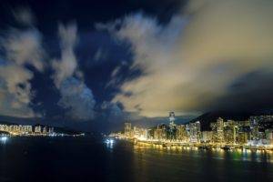 photography, City, Cityscape, Building, Urban, Road, Night, Clouds, Lights, Hong Kong