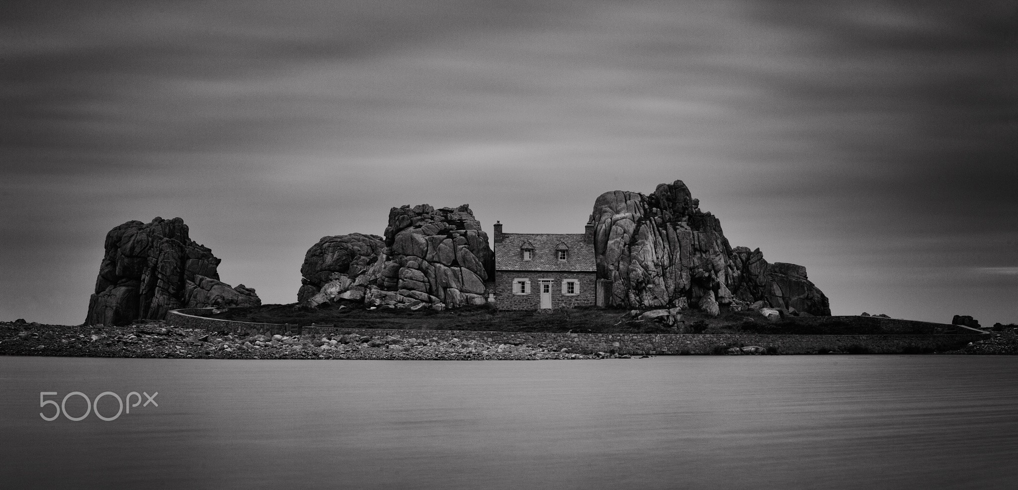 photography, House, Island, Monochrome Wallpaper