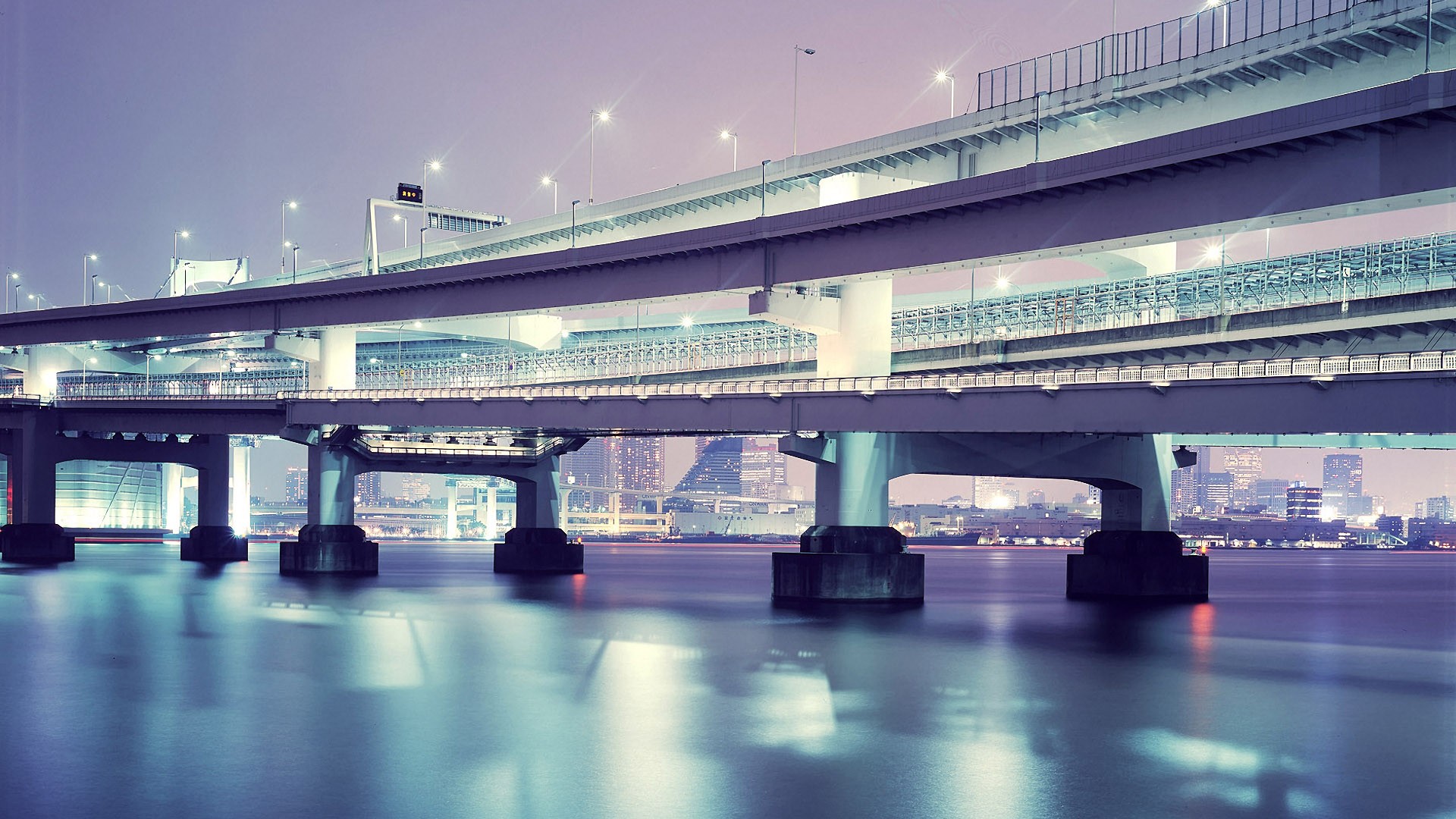 photography, Sea, Water, Night, Reflection, Lights, Tokyo, Bridge, Architecture, Urban, City Wallpaper