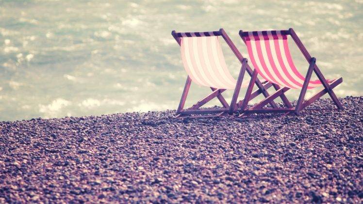 photography, Water, Coast, Beach, Sea, Deck chairs HD Wallpaper Desktop Background