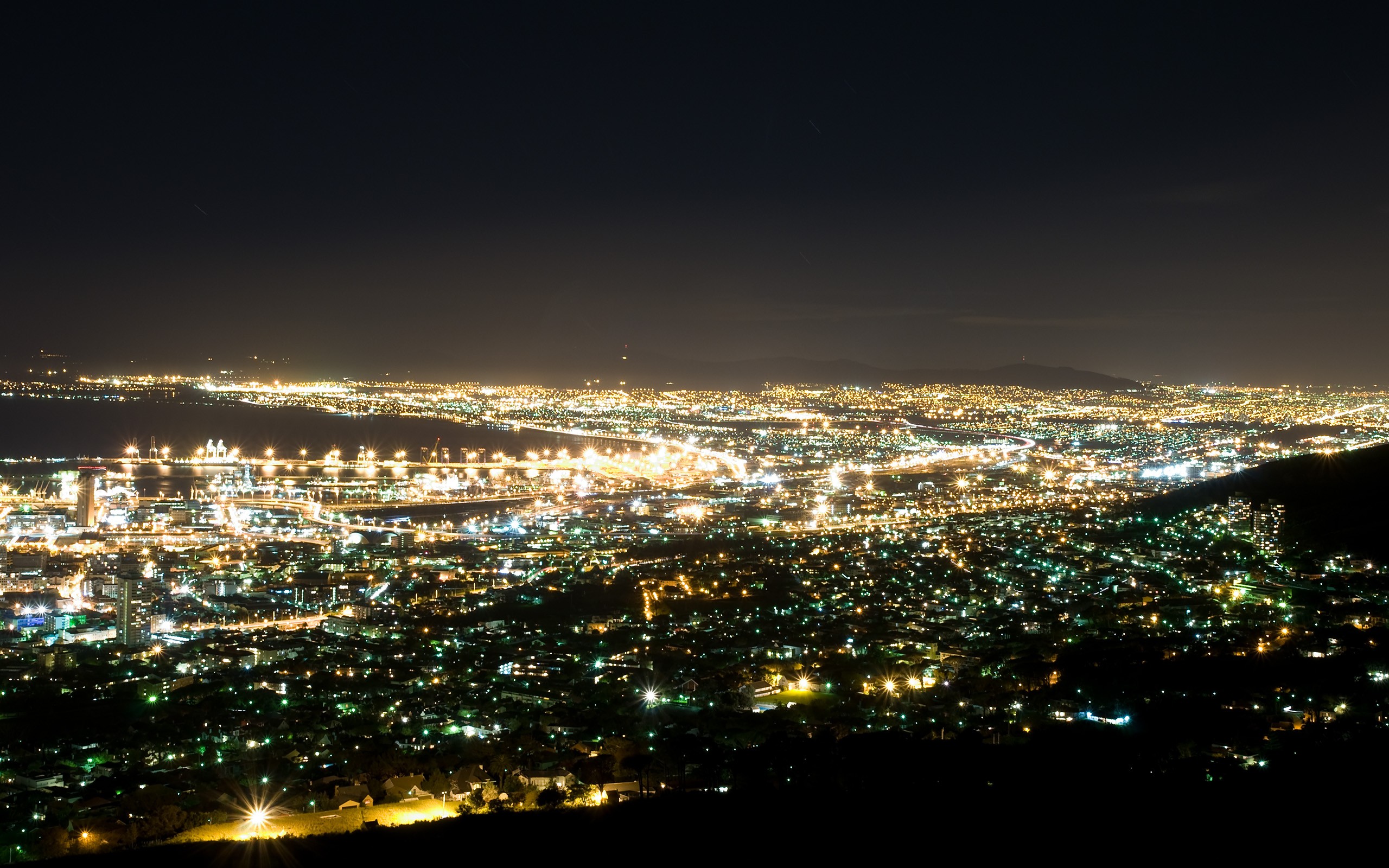 photography, Cityscape, Night, Lights, City, Cape Town, South Africa, Water, Sea, Urban Wallpaper