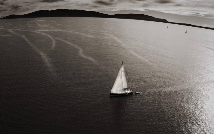 photography, Water, Sea, Coast, Monochrome, Boat, Sailing ship HD Wallpaper Desktop Background