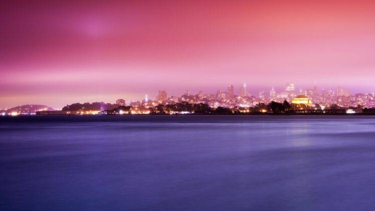 photography, Sea, Water, Cityscape, Night, City, San Francisco, USA HD Wallpaper Desktop Background