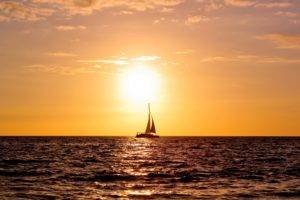 photography, Sunset, Water, Sea, Sailing ship, Sailing