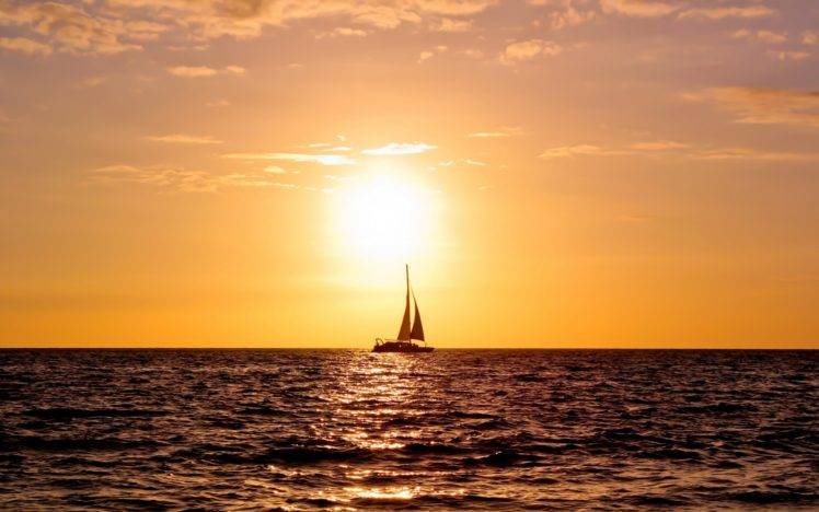 photography, Sunset, Water, Sea, Sailing ship, Sailing HD Wallpaper Desktop Background