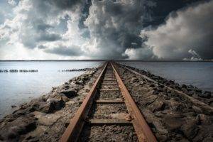 clouds, Railway, Sea