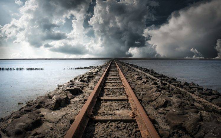 clouds, Railway, Sea HD Wallpaper Desktop Background