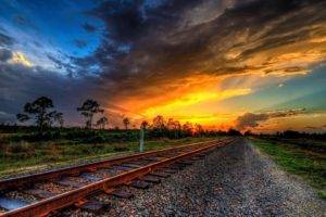 railway, Sunset, HDR
