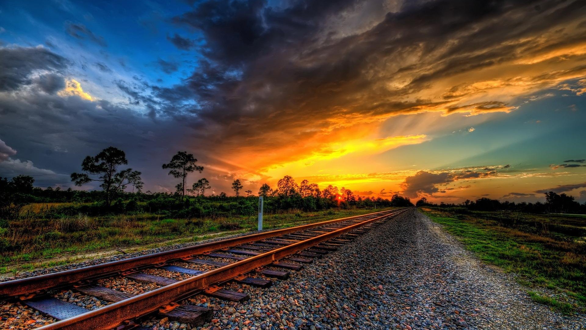railway, Sunset, HDR Wallpaper