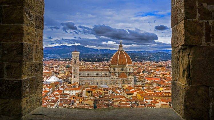 architecture, Building, City, Bricks, Florence, Italy, Ancient, Church, History, Old building, Window, Clouds, Rooftops, Hill, Santa Maria del Fiore HD Wallpaper Desktop Background