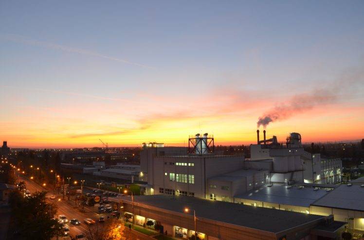 city, Sky, Sunset, Factory HD Wallpaper Desktop Background
