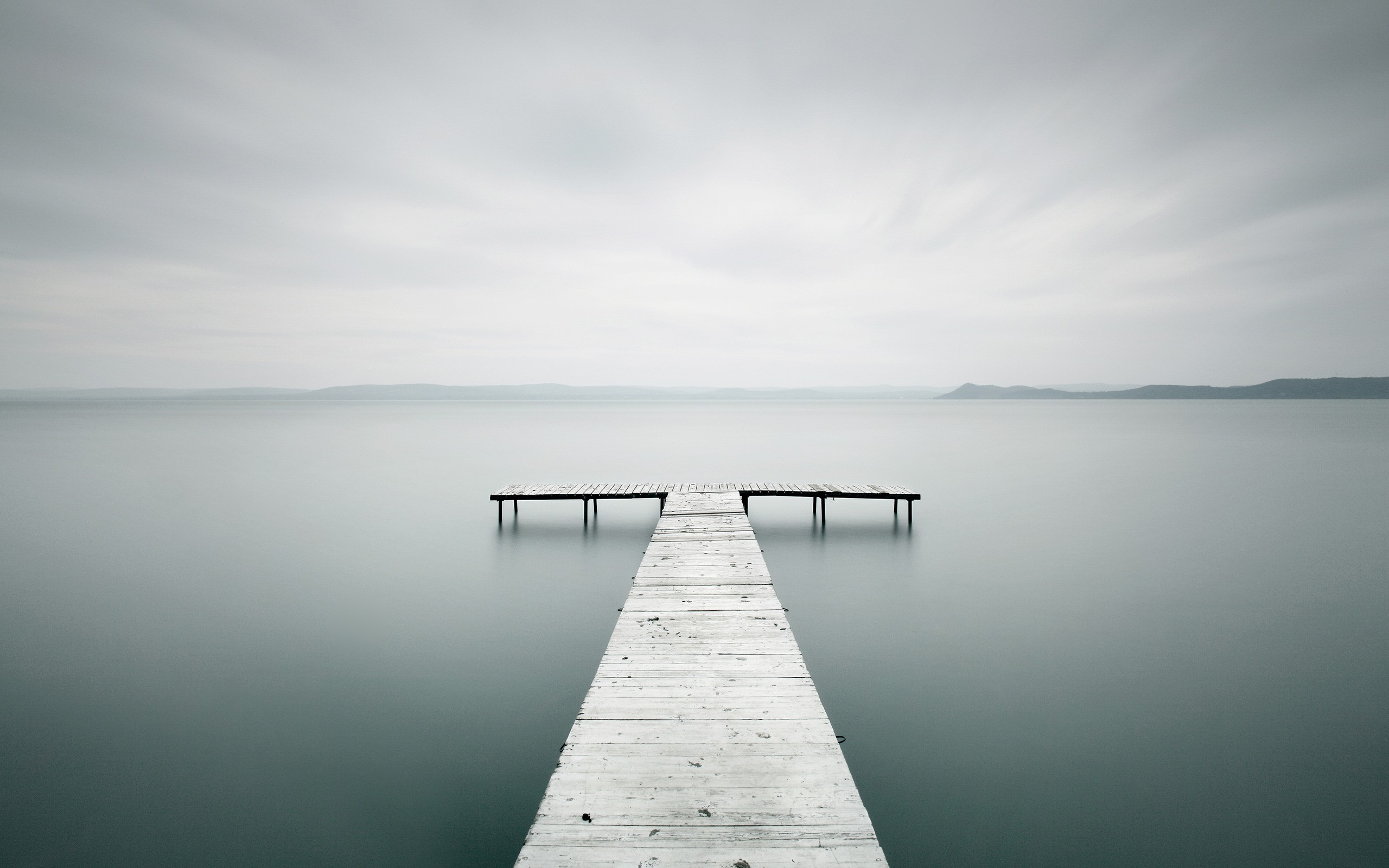 nature, Landscape, Water, Sea, Long exposure, Blurred, Horizon, Hills, Wood, Sticks, Pier, Clouds, Wooden surface, Bright, Photography, Lake Wallpaper