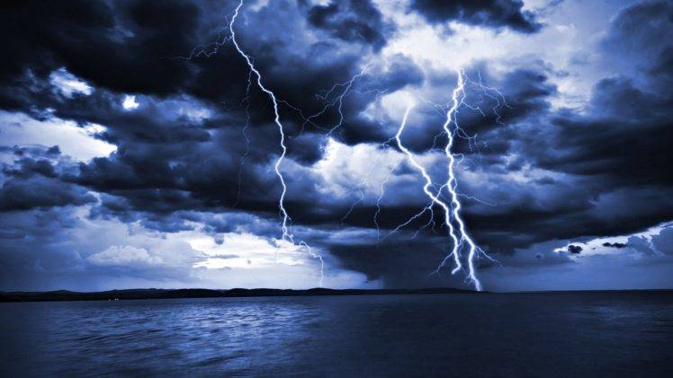 photography, Sea, Water, Lightning, Storm HD Wallpaper Desktop Background