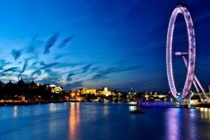 London, Cityscape, London Eye, Ferris wheel, Sea, Boat, River Thames, Photography, River, City, Urban, Lights, Water
