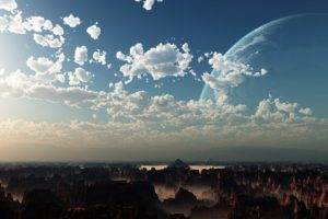 clouds, Pyramid, Planet, Sky, High view, Canyon