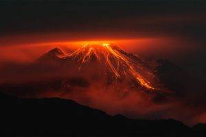 volcano, Orange, Nature, Landscape, Lava, Night, Silhouette, Volcanic eruption, Ecuador, Mountains, Red