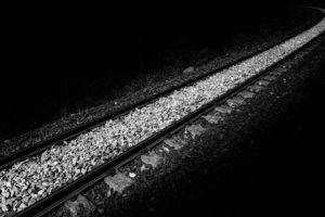 monochrome, Railway, Stones, Night, Black background, Plants, Minimalism, Simple