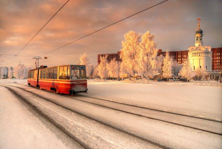 winter, St. Petersburg, City, Tram HD Wallpaper Desktop Background