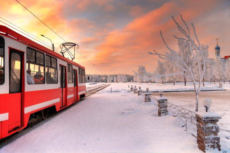 St. Petersburg, Winter, Snow, Vehicle, Tram HD Wallpaper Desktop Background