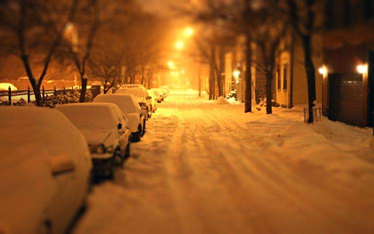 photography, Winter, Snow, Street, Urban, Lights, Night, House HD Wallpaper Desktop Background