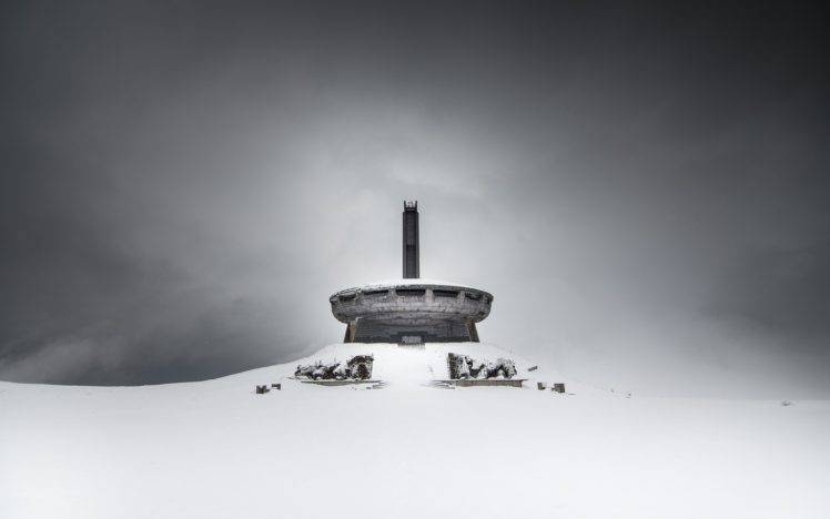photography, Winter, Snow, Architecture, Building, Buzludzha Monument, Bulgaria, Bunker HD Wallpaper Desktop Background