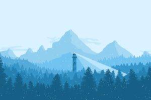 winter, Blue, Mountain, Lighthouse