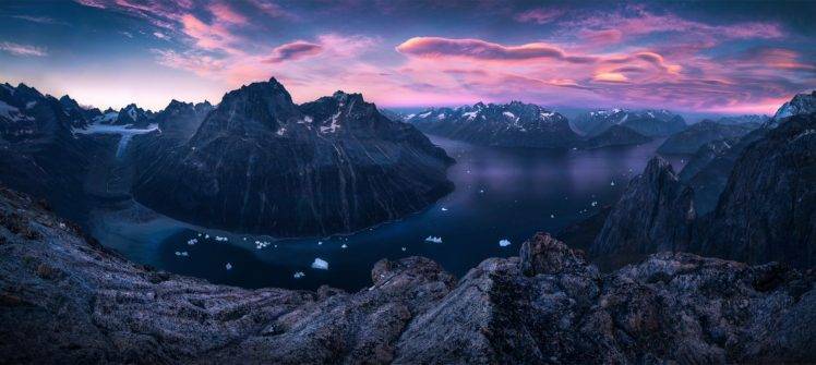 mountain, Clouds, Greenland, Bay, Glaciers HD Wallpaper Desktop Background