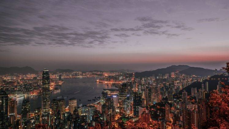 sea, Water, Photography, Urban, City, Cityscape, Building, Skyscraper, Dusk, Hong Kong HD Wallpaper Desktop Background