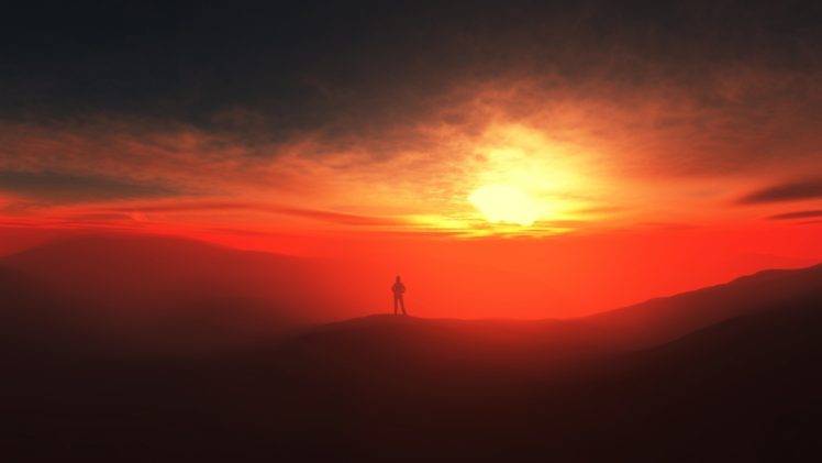 sunset, Alone, Clouds, Mountain HD Wallpaper Desktop Background