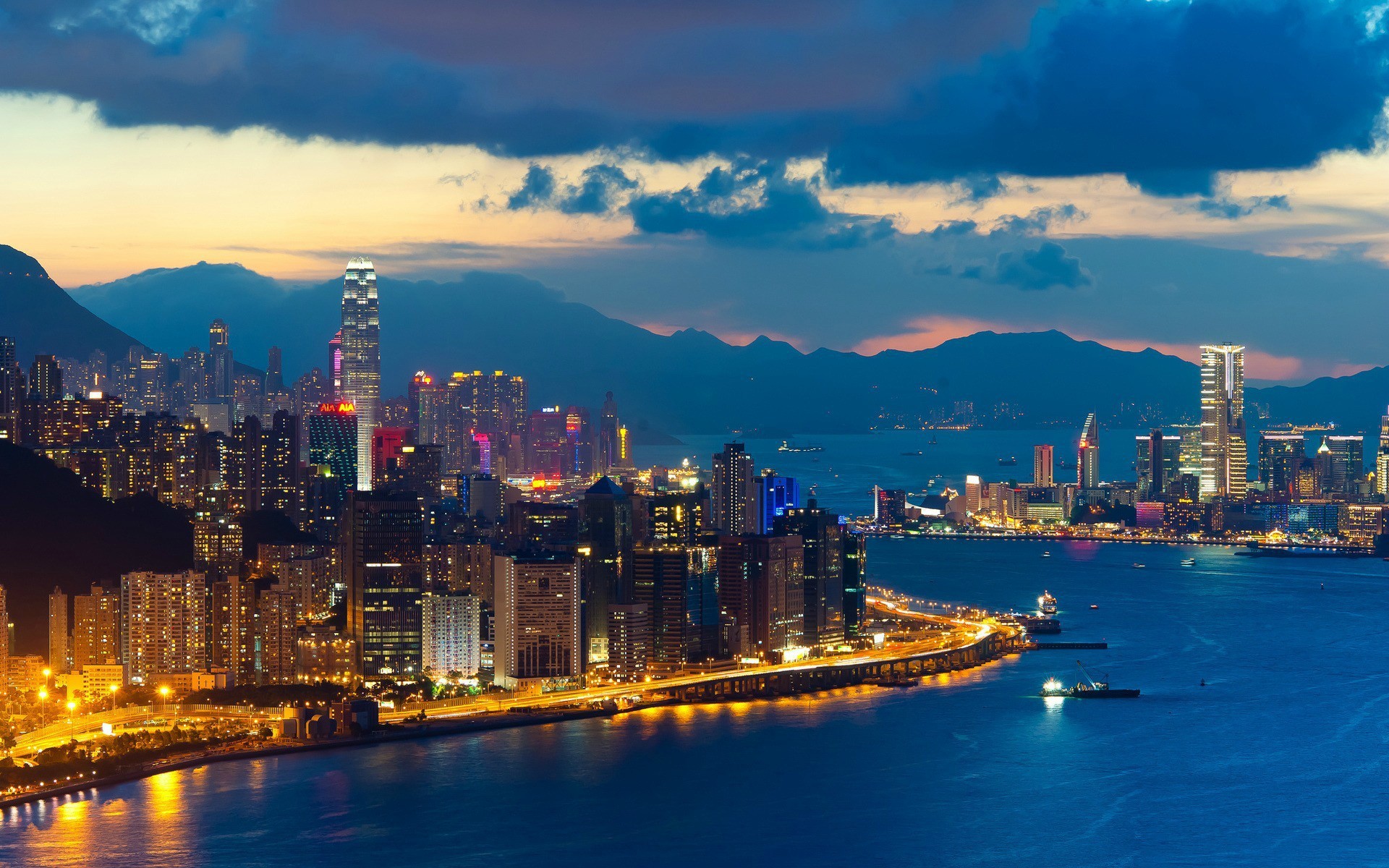 photography, Dusk, City, Urban, Building, Skyscraper, Water, Sea, Lights, Hong Kong Wallpaper