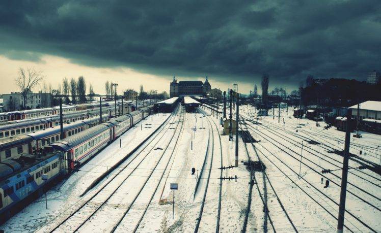 photography, Train station, Train, Railway, Snow, Winter HD Wallpaper Desktop Background