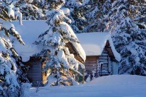 winter, Snow, Seasons, Hut